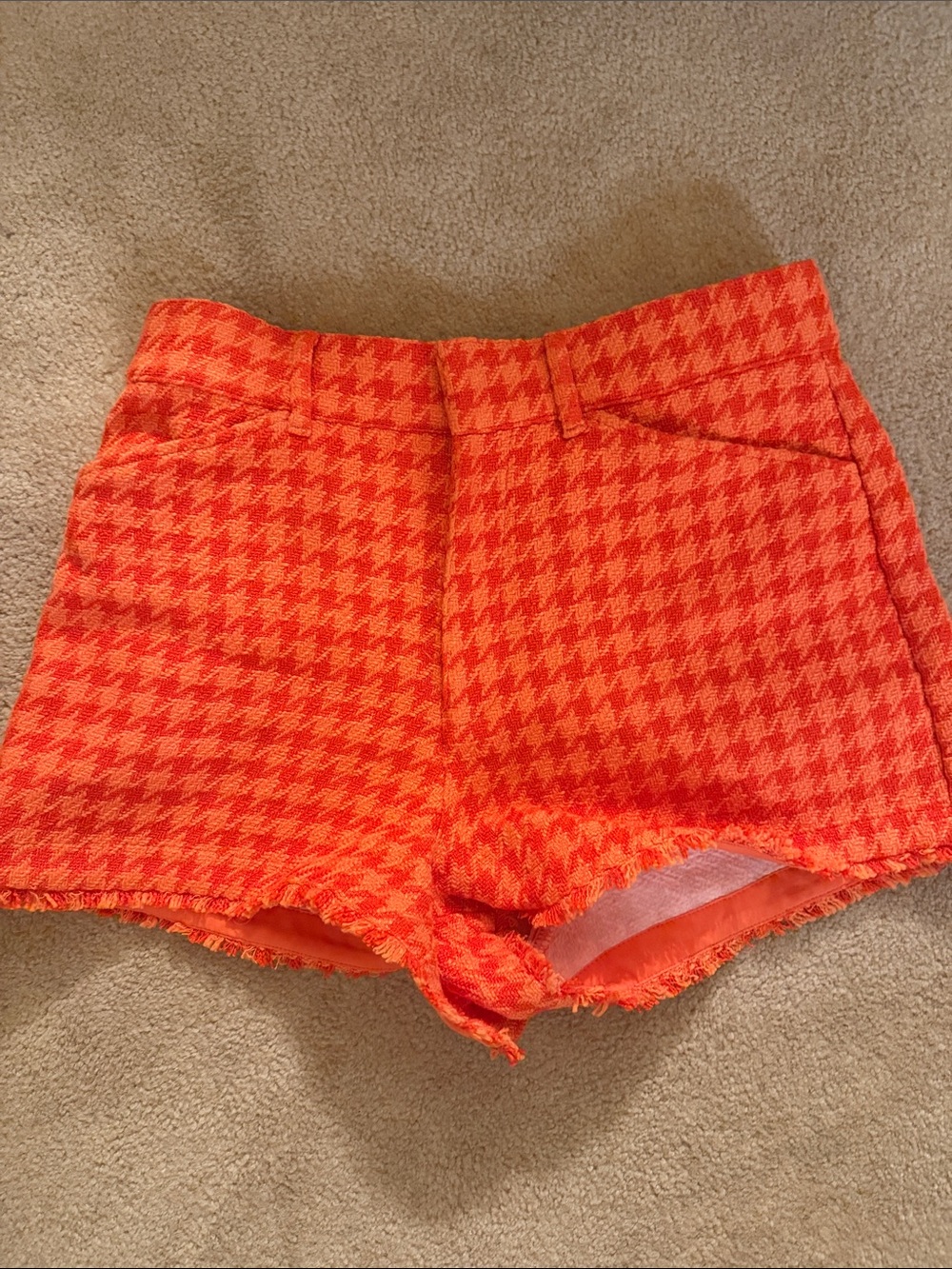 Zara Orange Houndstooth High-Waist Shorts